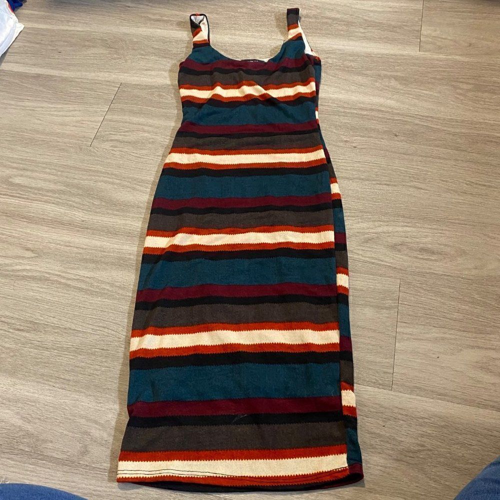 Fashion Nova women's midi striped sleeveless bodycon dress
